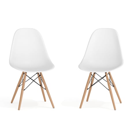 Flash Furniture Elon Series White Plastic Chair with Wooden Legs, PK2 2-FH-130-DPP-WH-GG